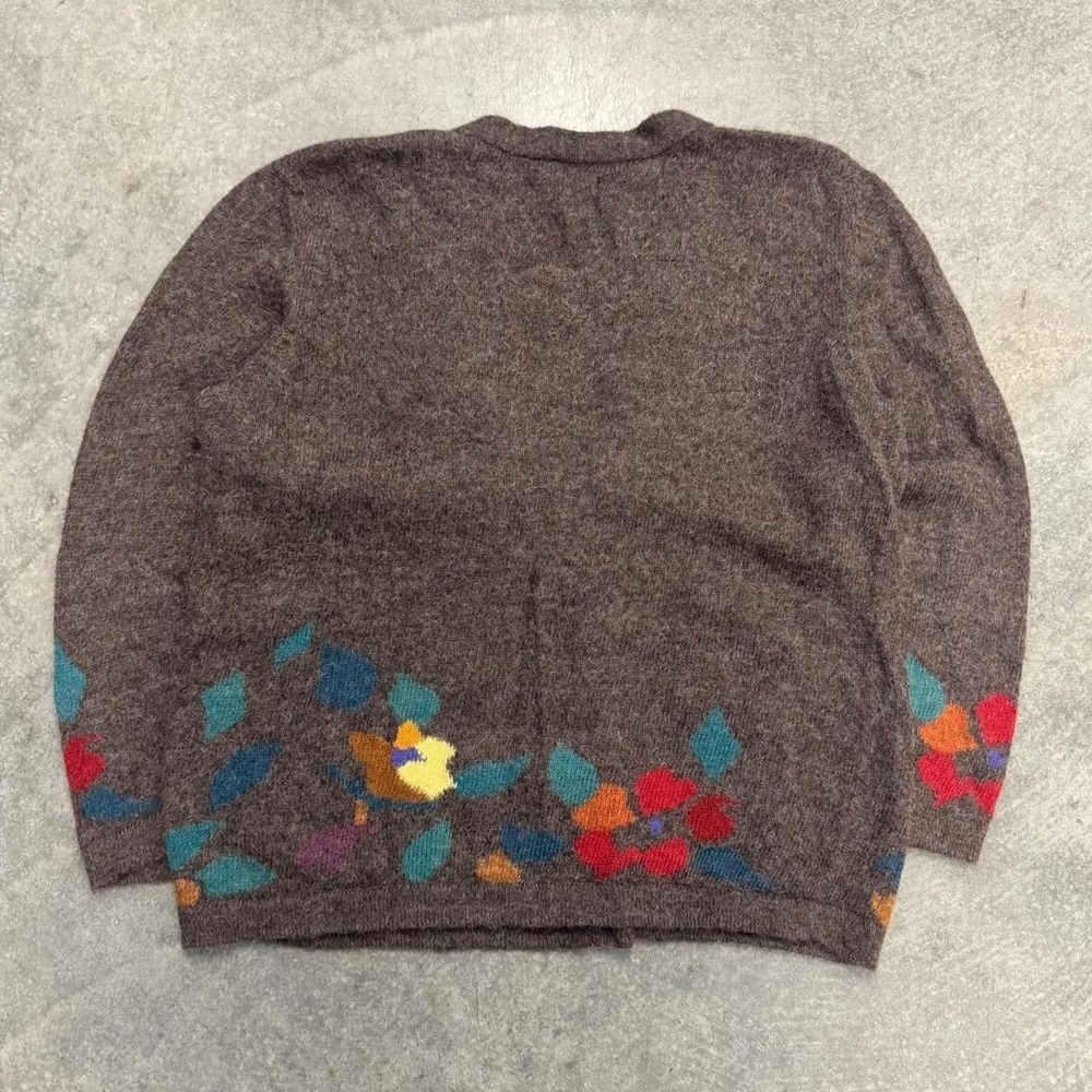 Women's Alpaca Wool Cardigan Sweater Vintage Asarti Gray Floral Indie Large - Picture 4 of 8